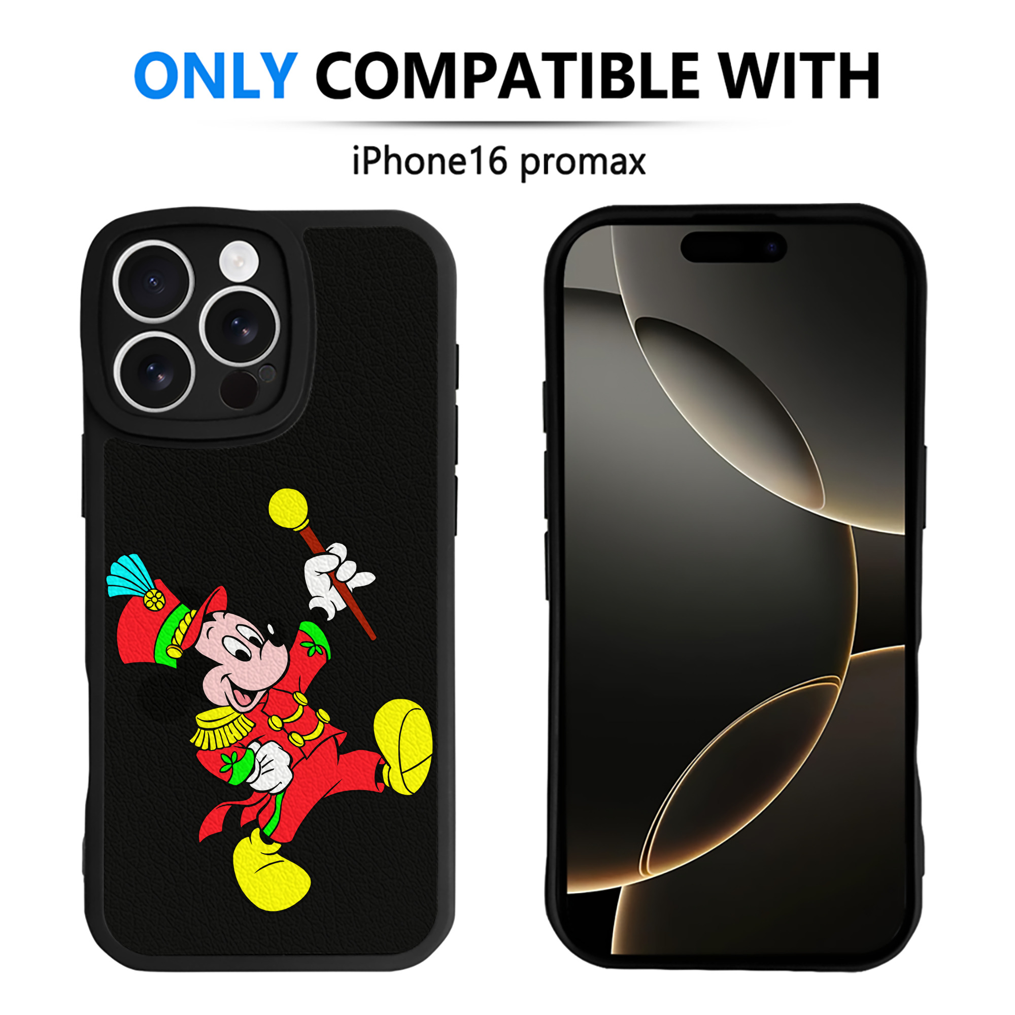 （画像用） ミッキーマウス Mickey Mouse 【iPhone 16シリーズ対応】シリコンスマホケース（レザー調） 材質：シリコン